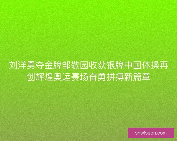 刘洋勇夺金牌邹敬园收获银牌中国体操再创辉煌奥运赛场奋勇拼搏新篇章